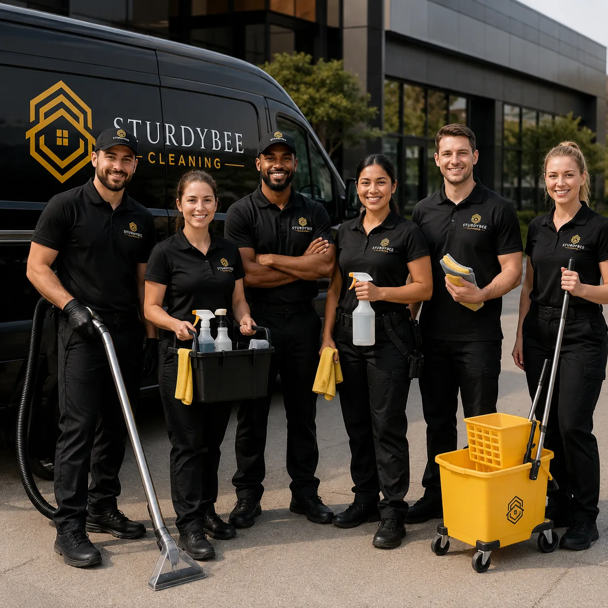 SturdyBee cleaning team ready outside their branded van in Metro Vancouver